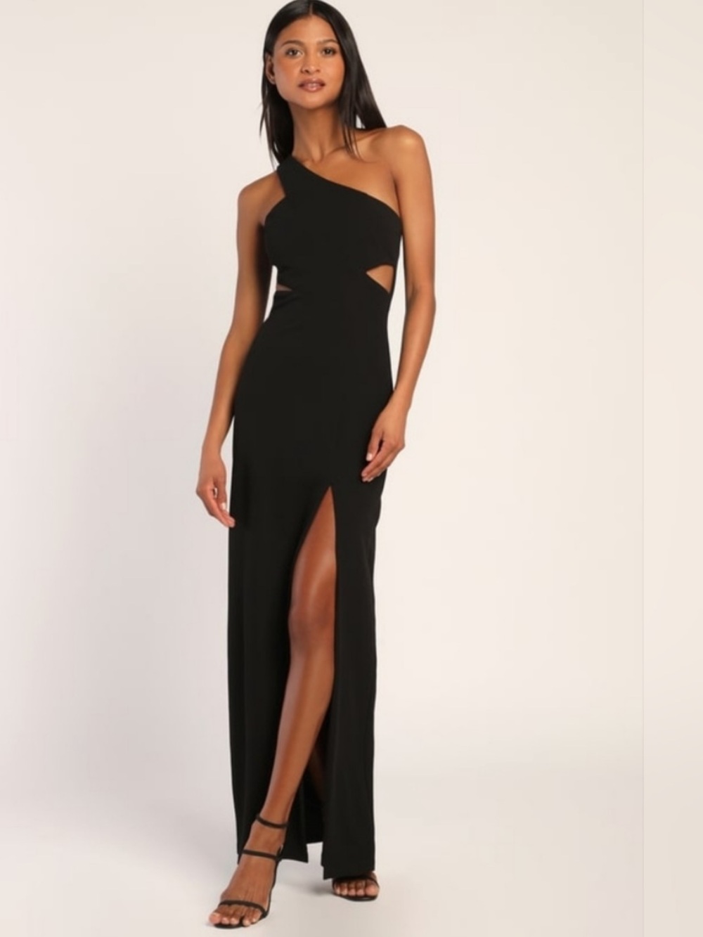 Lulus Black Show Stopper One Shoulder Maxi Long Length Dress Cutout Formal Small